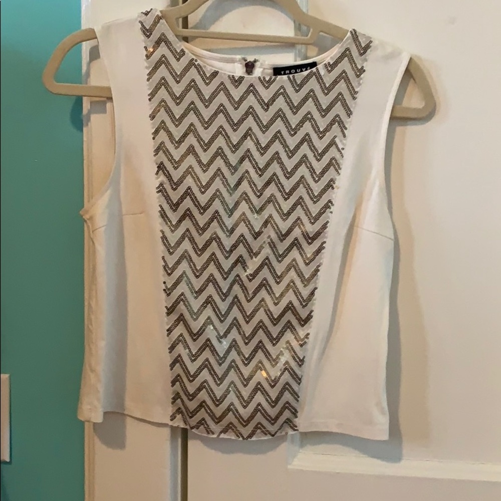 Trouve White Small Chevron Sequin Tank